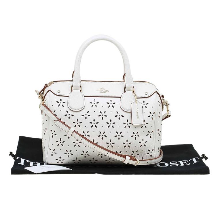Pre Owned Coach White Leather Mini Laser Cut Bennett Satchel 