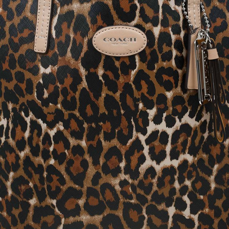 Pre Owned Coach Brown Leopard Print Coated Canvas Metro Ocelot Tote