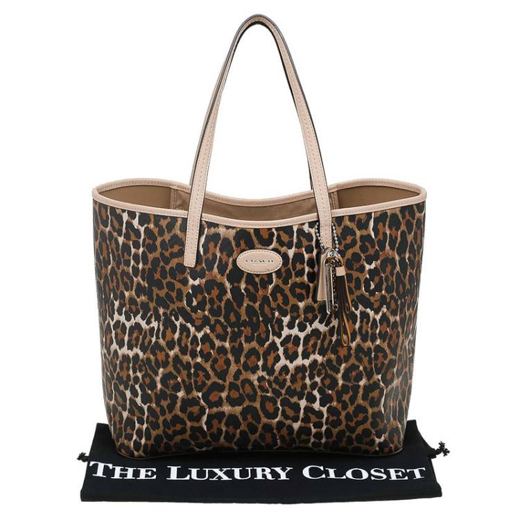 Pre Owned Coach Brown Leopard Print Coated Canvas Metro Ocelot Tote