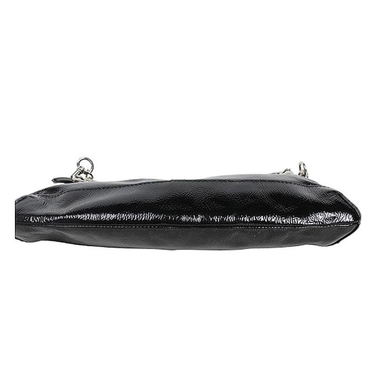Pre Owned Coach Black Patent Leather Clutch With Silver Chain