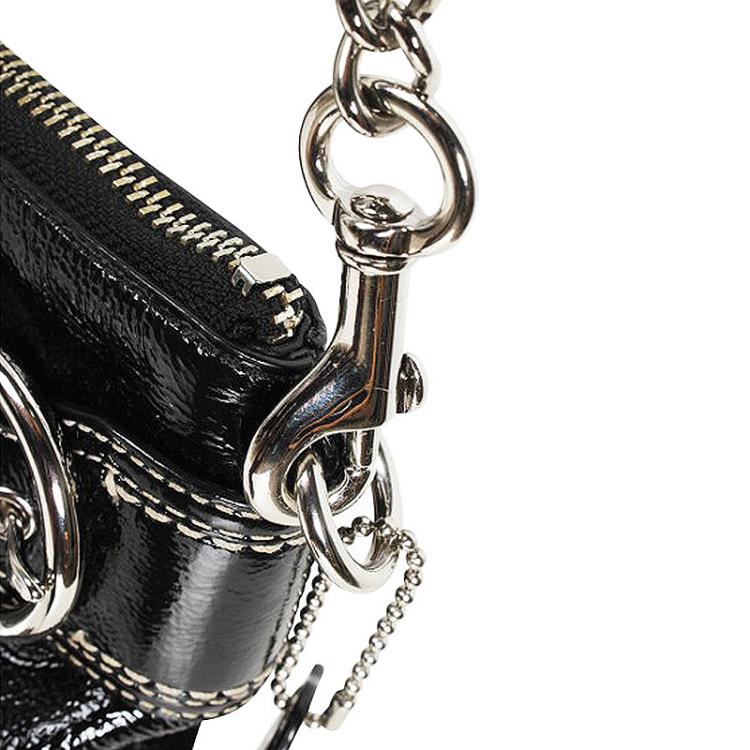 Pre Owned Coach Black Patent Leather Clutch With Silver Chain