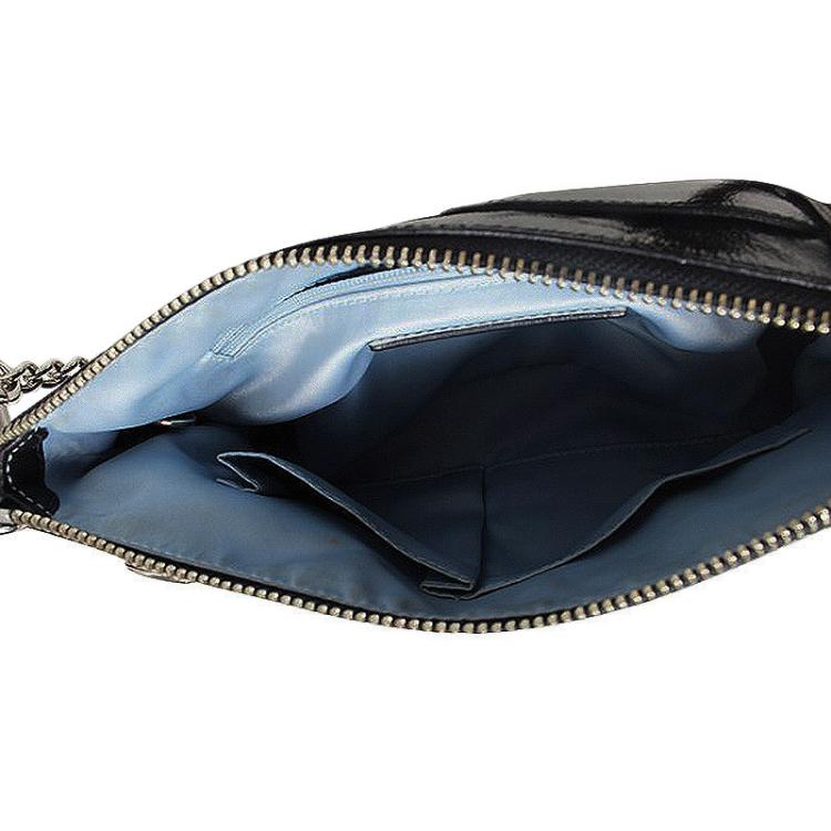 Pre Owned Coach Black Patent Leather Clutch With Silver Chain