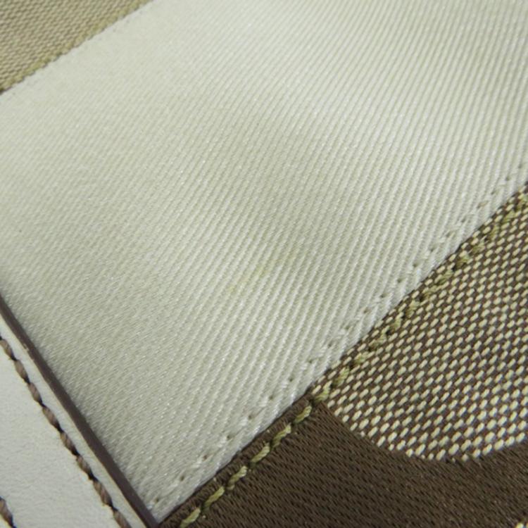 Pre Owned Coach Brown Signature Canvas White Stripe Tote