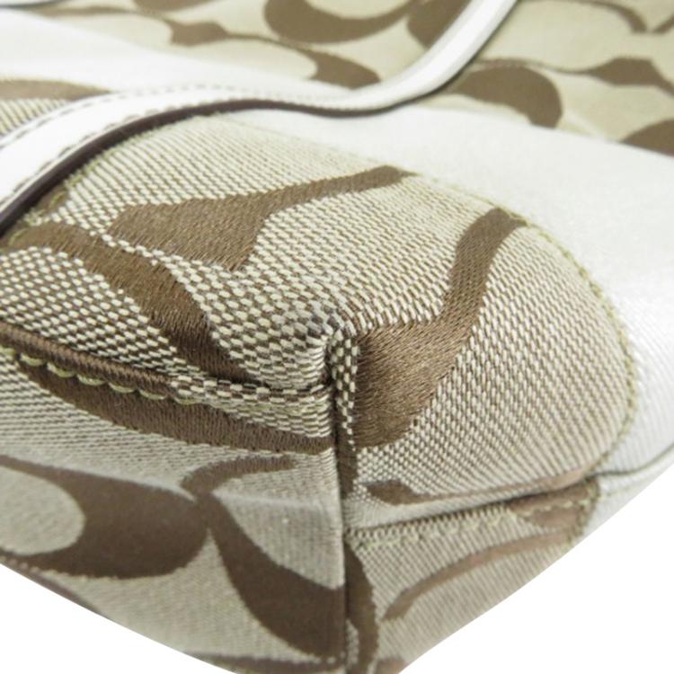 Pre Owned Coach Brown Signature Canvas White Stripe Tote