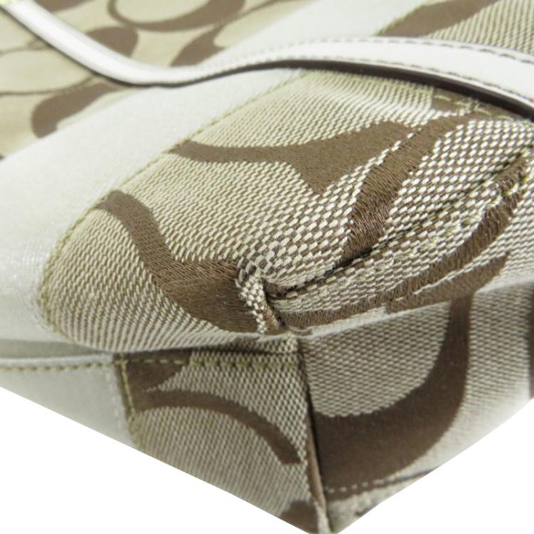 Pre Owned Coach Brown Signature Canvas White Stripe Tote
