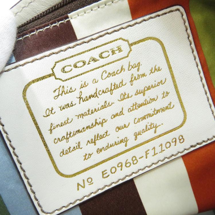 Pre Owned Coach Brown Signature Canvas White Stripe Tote