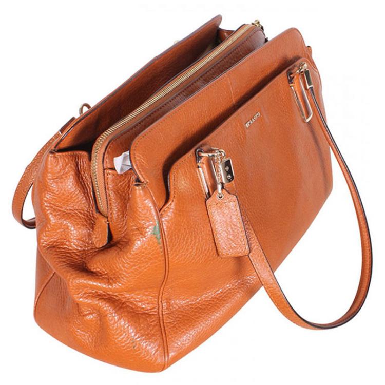 Pre Owned Coach Tan Pebbled Leather Satchel Bag