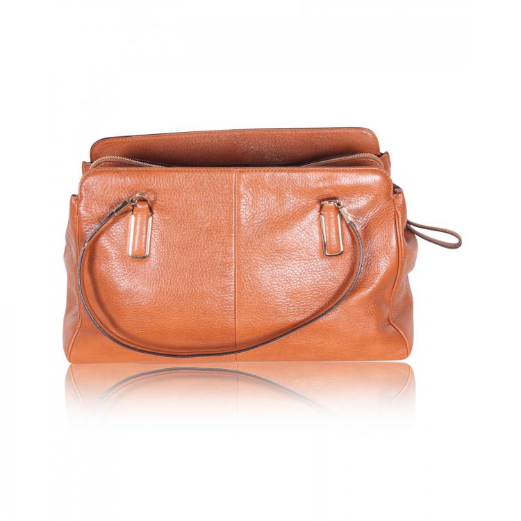 Pre Owned Coach Tan Pebbled Leather Satchel Bag