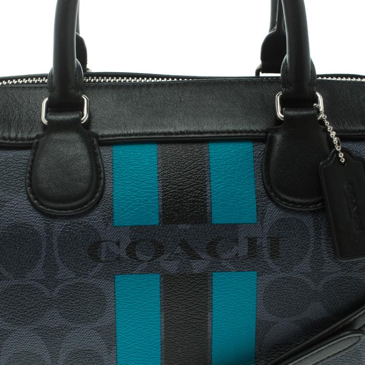 Pre Owned Coach Blue/Black Varsity Stripe Coated Canvas Mini Bennett Satchel