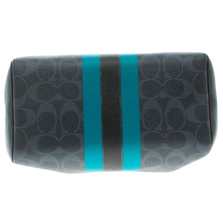 Pre Owned Coach Blue/Black Varsity Stripe Coated Canvas Mini Bennett Satchel