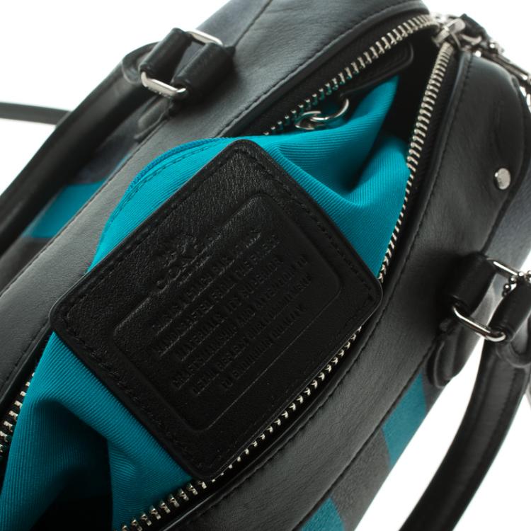 Pre Owned Coach Blue/Black Varsity Stripe Coated Canvas Mini Bennett Satchel