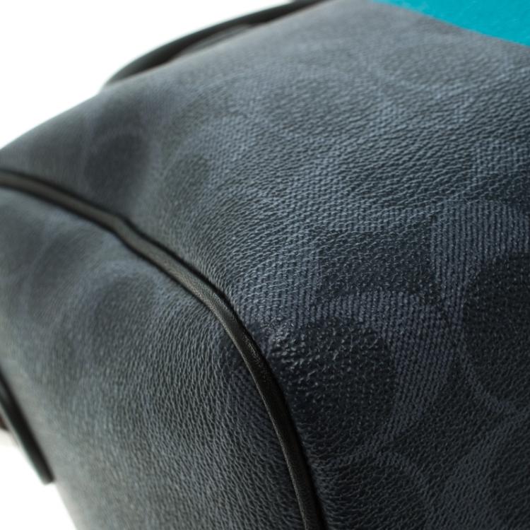 Pre Owned Coach Blue/Black Varsity Stripe Coated Canvas Mini Bennett Satchel