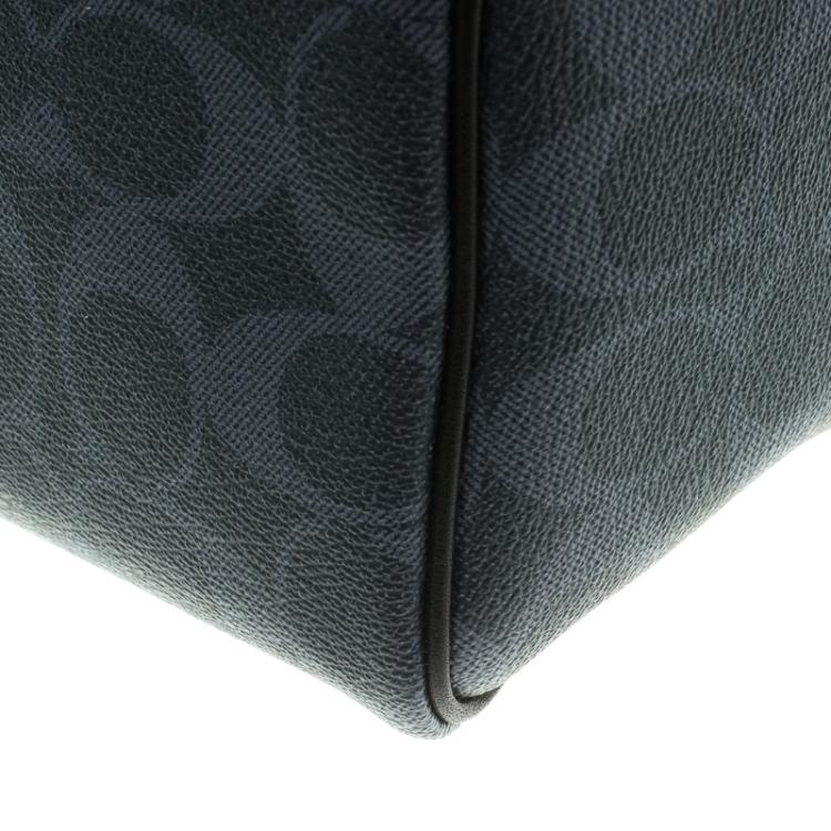 Pre Owned Coach Blue/Black Varsity Stripe Coated Canvas Mini Bennett Satchel