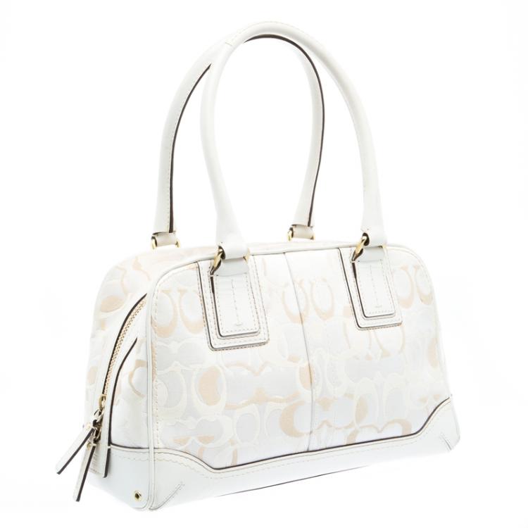 Pre Owned Coach White Fabric and Leather Hampton Satchel