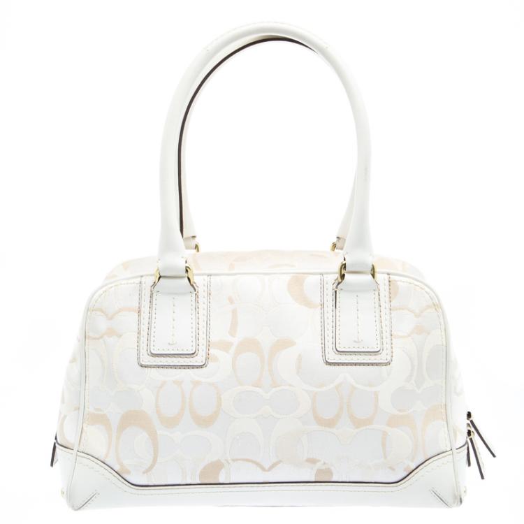 Pre Owned Coach White Fabric and Leather Hampton Satchel