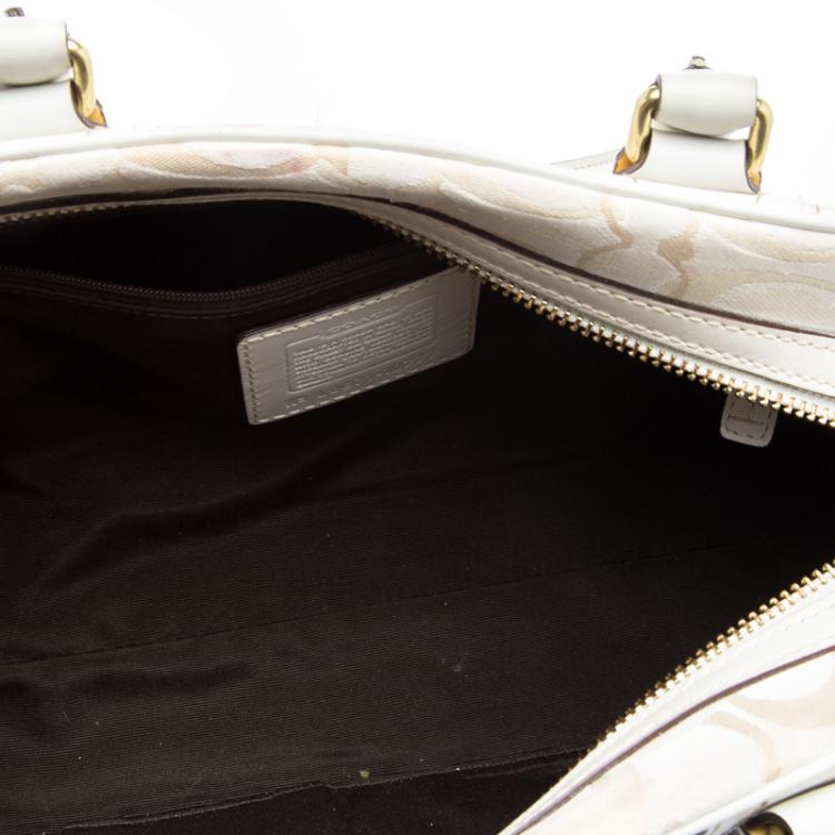 Pre Owned Coach White Fabric and Leather Hampton Satchel
