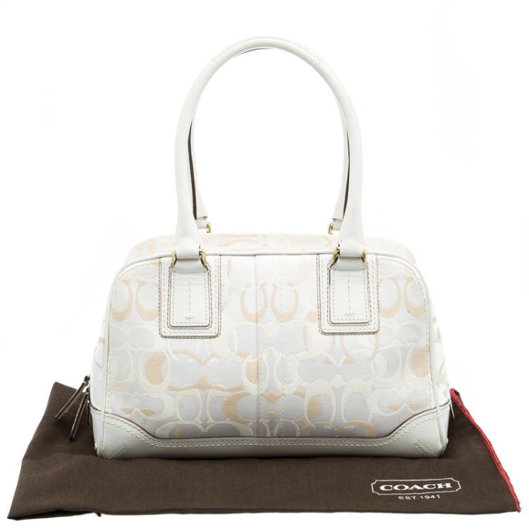 Pre Owned Coach White Fabric and Leather Hampton Satchel