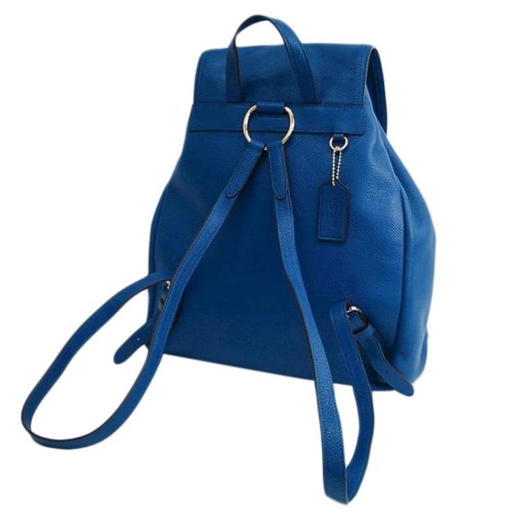 Pre Owned Coach Blue Refined Pebble Leather Turnlock Tie Rucksack Backpack