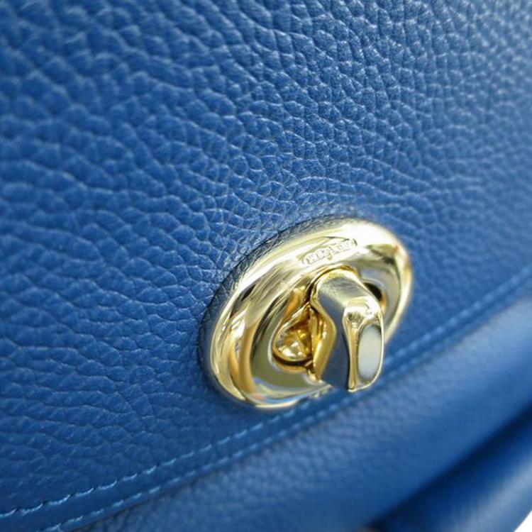 Pre Owned Coach Blue Refined Pebble Leather Turnlock Tie Rucksack Backpack