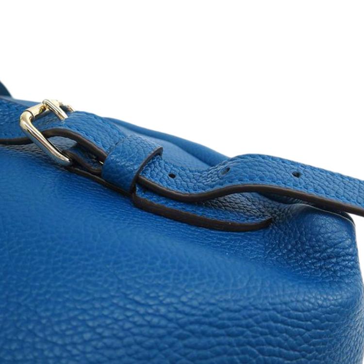 Pre Owned Coach Blue Refined Pebble Leather Turnlock Tie Rucksack Backpack