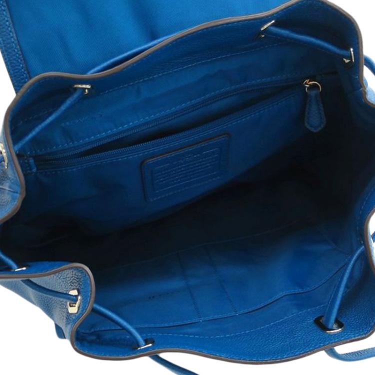 Pre Owned Coach Blue Refined Pebble Leather Turnlock Tie Rucksack Backpack