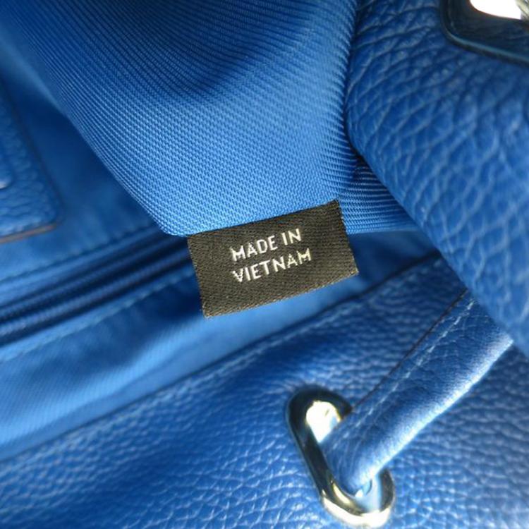 Pre Owned Coach Blue Refined Pebble Leather Turnlock Tie Rucksack Backpack