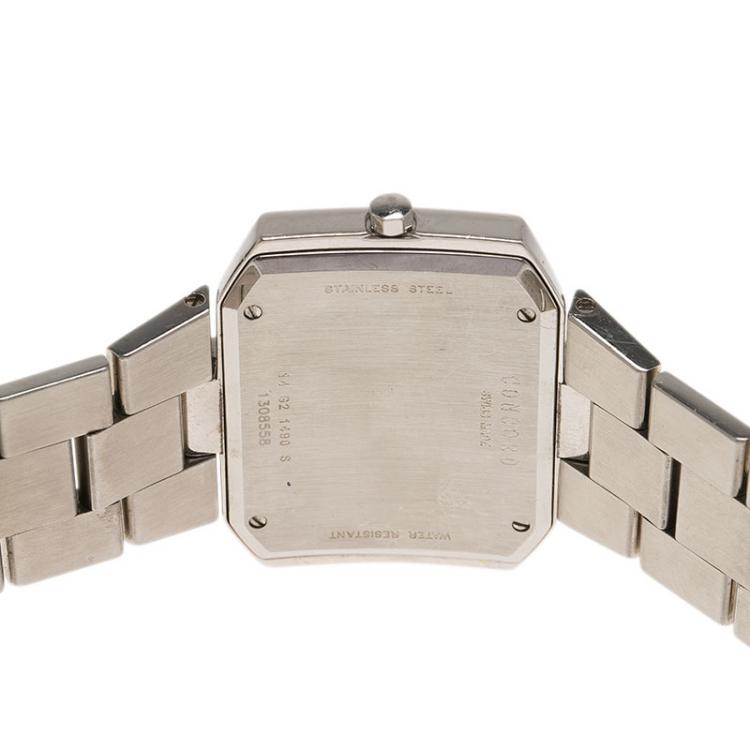 Pre Owned Concord Silver Stainless Steel La Scala Tonneau Horizontal Diamonds Women's Wristwatch 38MM