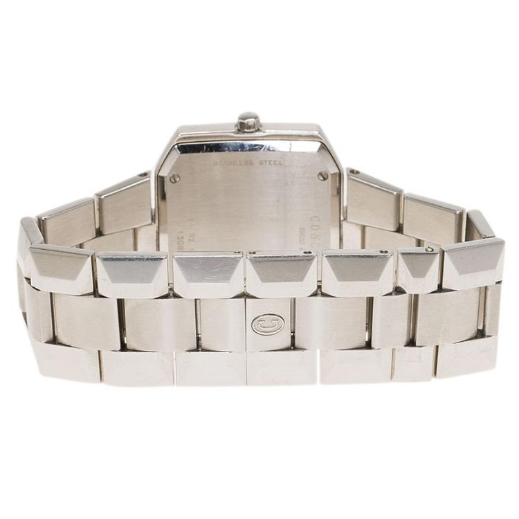 Pre Owned Concord Silver Stainless Steel La Scala Tonneau Horizontal Diamonds Women's Wristwatch 38MM