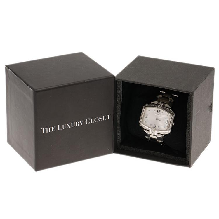 Pre Owned Concord Silver Stainless Steel La Scala Tonneau Horizontal Diamonds Women's Wristwatch 38MM