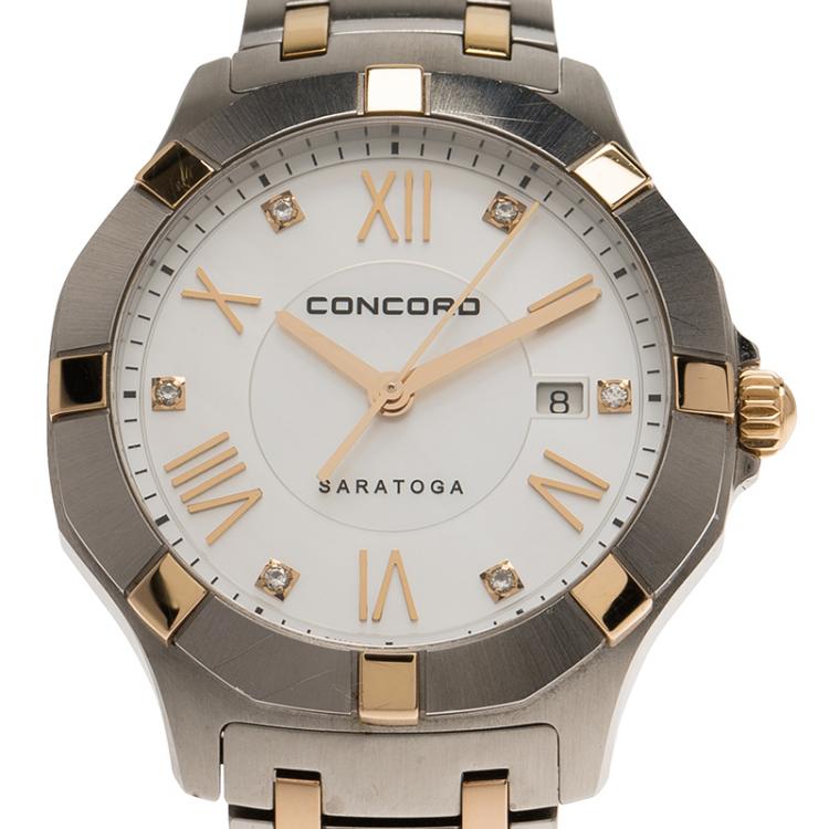 Pre Owned Concord White Stainless Steel Saratoga Women's Wristwatch 32MM