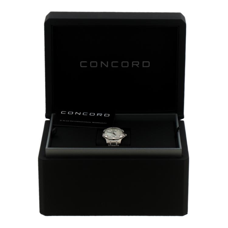 Pre Owned Concord Mother of Pearl Diamond & Stainless Steel Saratoga Women's Wristwatch 31MM
