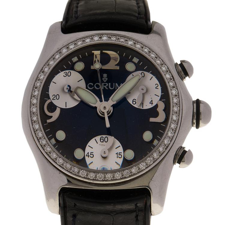 Pre Owned Corum Black Stainless Steel Diamond Bubble Women's Wristwatch 34MM