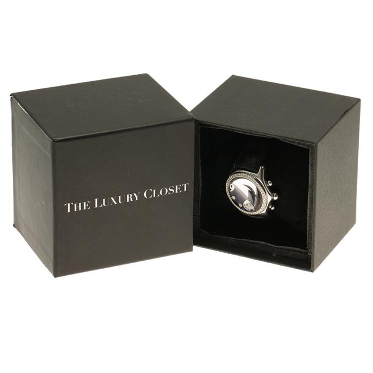 Pre Owned Corum Black Stainless Steel Diamond Bubble Women's Wristwatch 34MM