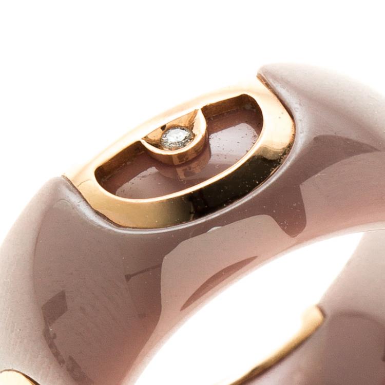 Pre Owned Damiani D.Icon Cappuccino Ceramic 18k Rose Gold Ring Size 51