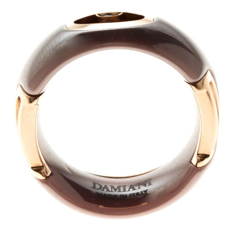 Pre Owned Damiani D.Icon Cappuccino Ceramic 18k Rose Gold Ring Size 51