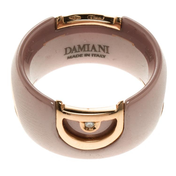Pre Owned Damiani D.Icon Cappuccino Ceramic 18k Rose Gold Ring Size 51