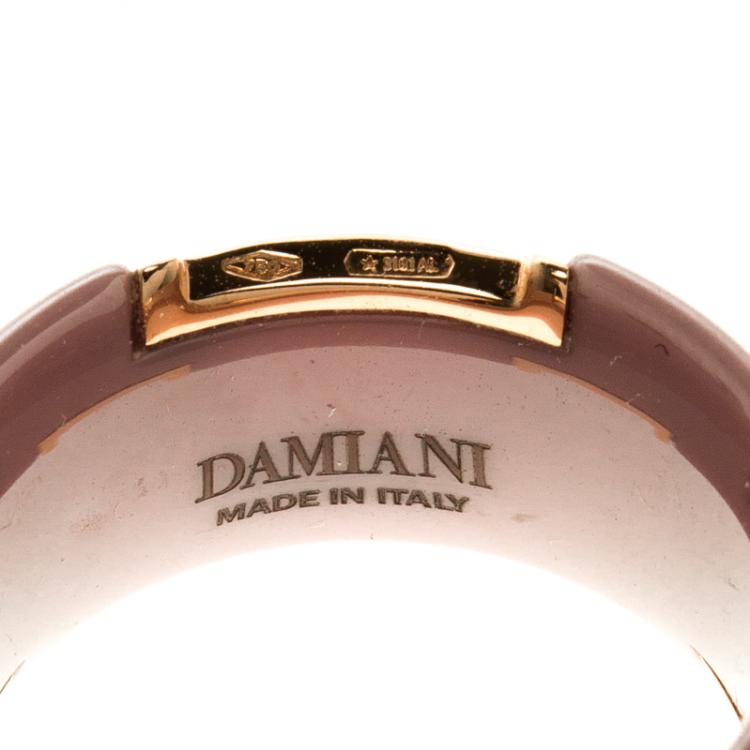 Pre Owned Damiani D.Icon Cappuccino Ceramic 18k Rose Gold Ring Size 51