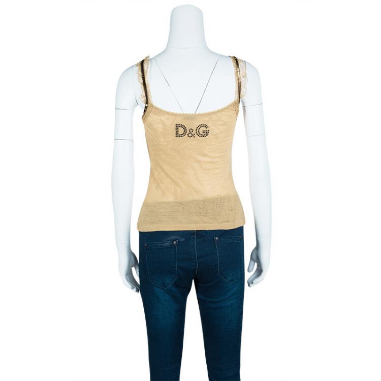 Pre Owned D&G Camel Brown Wool Sequin Detail Lace Trim Sleeveless Camisole S