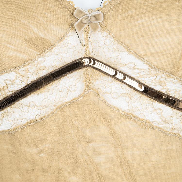 Pre Owned D&G Camel Brown Wool Sequin Detail Lace Trim Sleeveless Camisole S