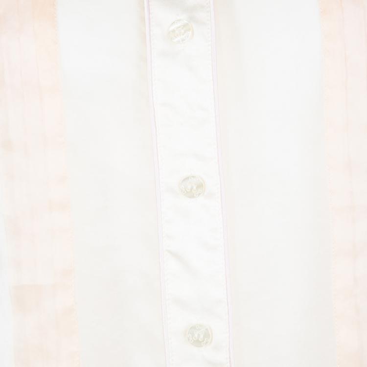 Pre Owned D&G Cream Silk Contrast Pintuck Detail Long Sleeve Shirt S