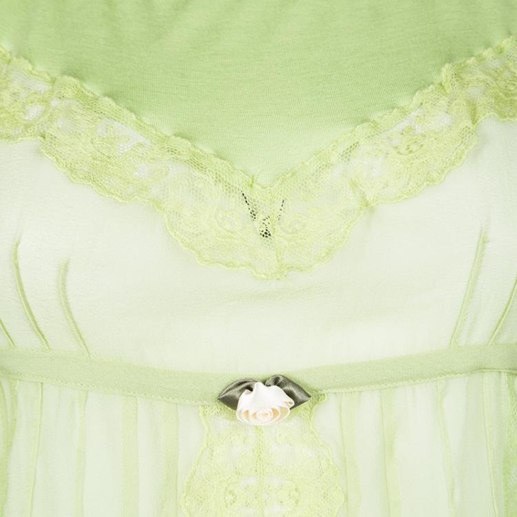 Pre Owned D&G Light Green Lace Insert Short Sleeve Top M