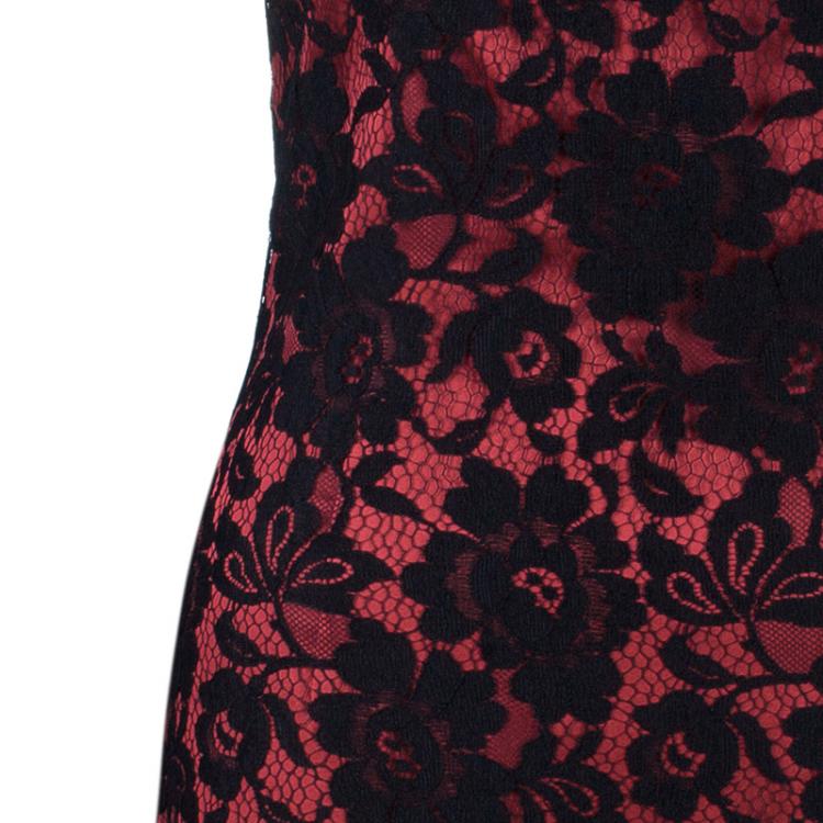 Pre Owned D and G Red Black Lace Fitted Dress M