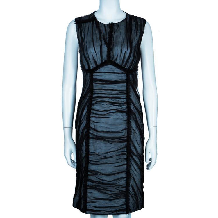 Pre Owned D&G Black Gathered Silk Detail Shift Dress M