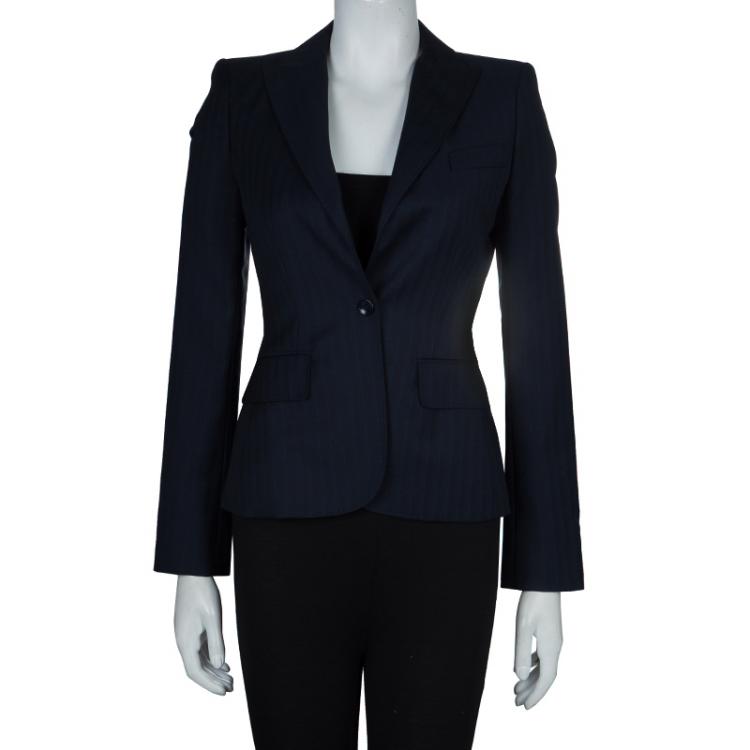 Pre Owned D&G Navy Blue Pinstriped Wool Blazer S