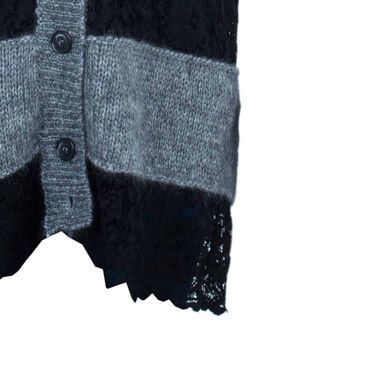 Pre Owned D&G Grey and Black Striped Lace Knit Cardigan M