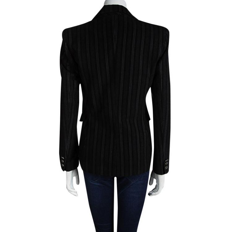 Pre Owned D&G Black Striped Notched Collar Floral Lining Blazer M