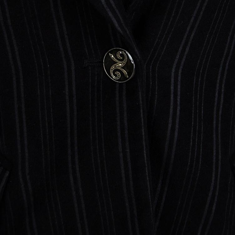 Pre Owned D&G Black Striped Notched Collar Floral Lining Blazer M