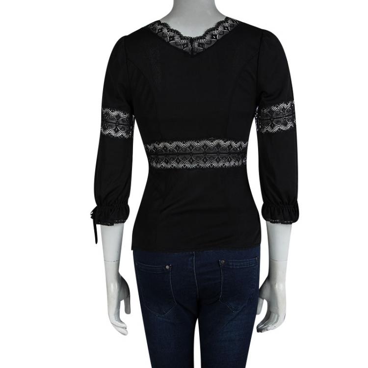 Pre Owned D&G Black Lace Detail Long Sleeve Top S