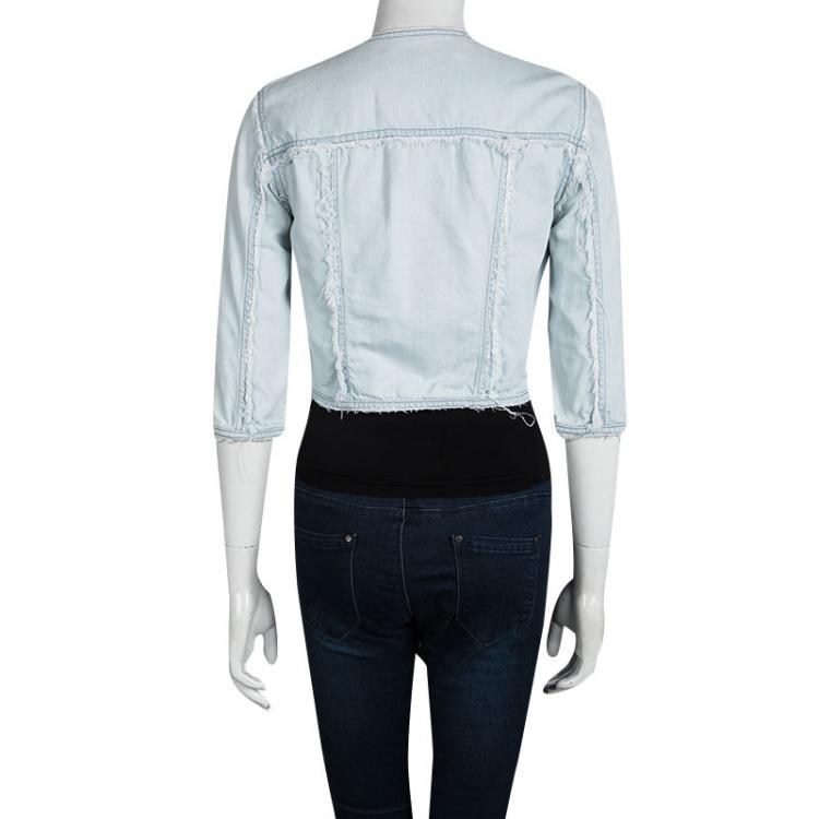 Pre Owned D&G Light Wash Distressed Cropped Denim Jacket S