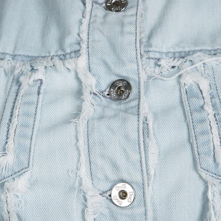 Pre Owned D&G Light Wash Distressed Cropped Denim Jacket S